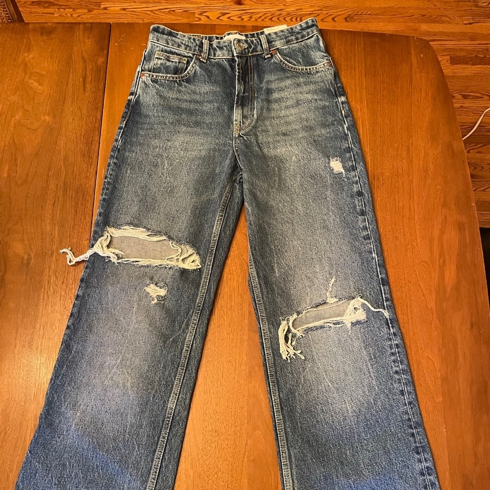 Zara High-Rise Full Length Jeans Dark Navy Blue